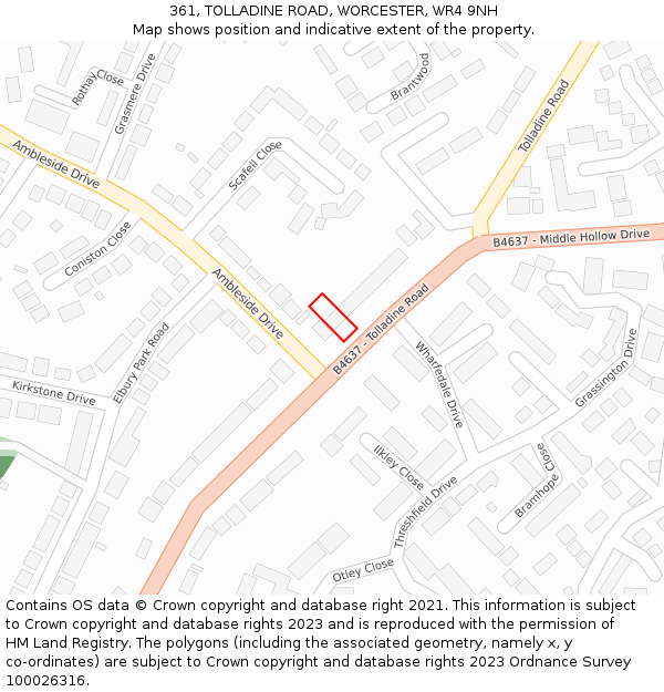 361, TOLLADINE ROAD, WORCESTER, WR4 9NH: Location map and indicative extent of plot