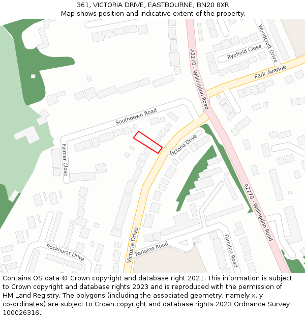 361, VICTORIA DRIVE, EASTBOURNE, BN20 8XR: Location map and indicative extent of plot