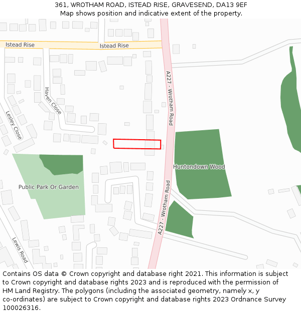 361, WROTHAM ROAD, ISTEAD RISE, GRAVESEND, DA13 9EF: Location map and indicative extent of plot