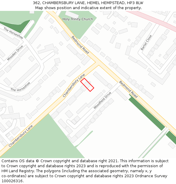 362, CHAMBERSBURY LANE, HEMEL HEMPSTEAD, HP3 8LW: Location map and indicative extent of plot