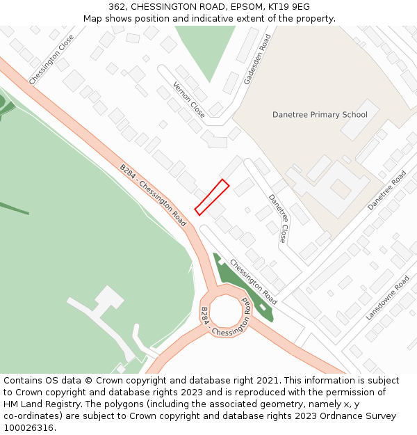 362, CHESSINGTON ROAD, EPSOM, KT19 9EG: Location map and indicative extent of plot