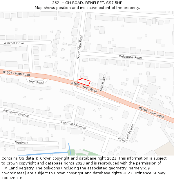 362, HIGH ROAD, BENFLEET, SS7 5HP: Location map and indicative extent of plot