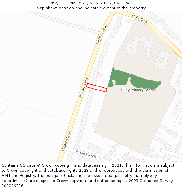 362, HIGHAM LANE, NUNEATON, CV11 6AP: Location map and indicative extent of plot