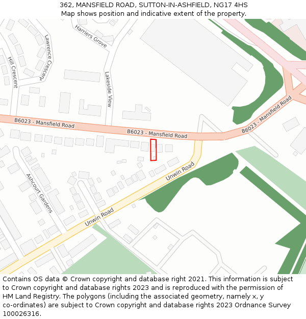 362, MANSFIELD ROAD, SUTTON-IN-ASHFIELD, NG17 4HS: Location map and indicative extent of plot