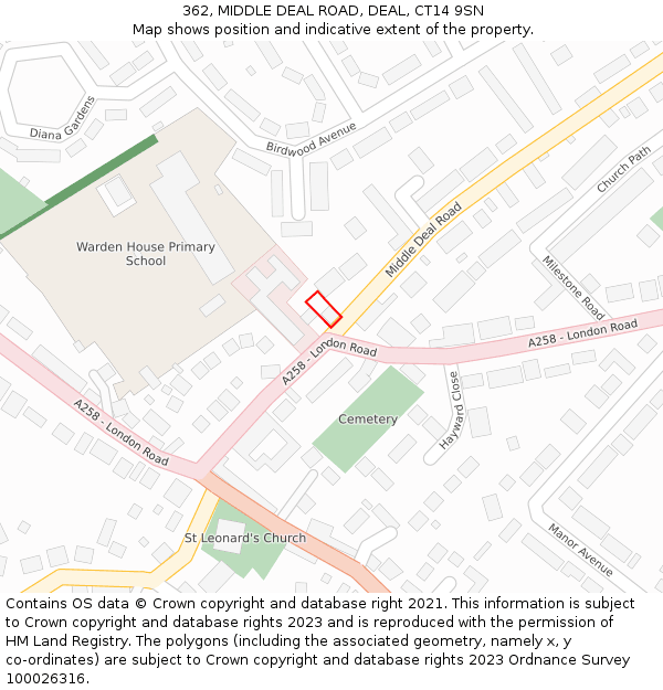 362, MIDDLE DEAL ROAD, DEAL, CT14 9SN: Location map and indicative extent of plot