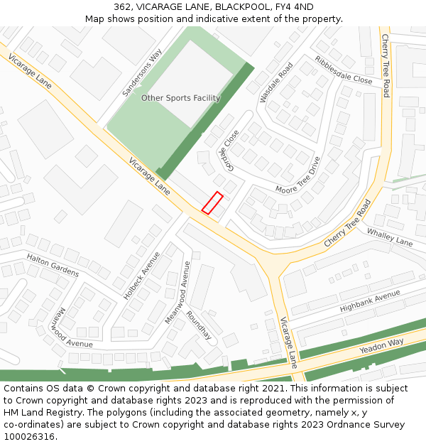 362, VICARAGE LANE, BLACKPOOL, FY4 4ND: Location map and indicative extent of plot
