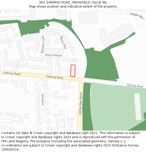 363, EAKRING ROAD, MANSFIELD, NG18 3EL: Location map and indicative extent of plot
