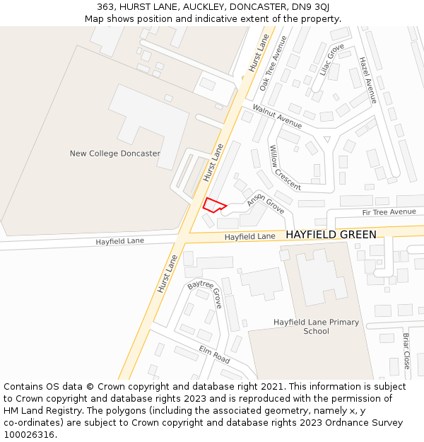 363, HURST LANE, AUCKLEY, DONCASTER, DN9 3QJ: Location map and indicative extent of plot