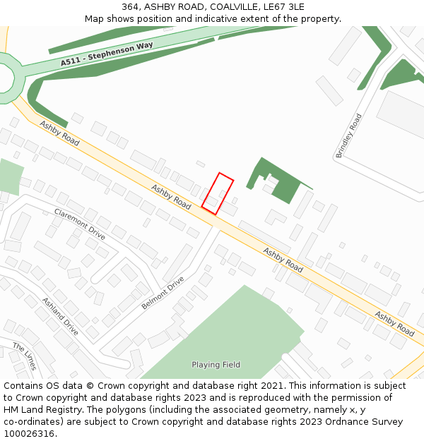 364, ASHBY ROAD, COALVILLE, LE67 3LE: Location map and indicative extent of plot