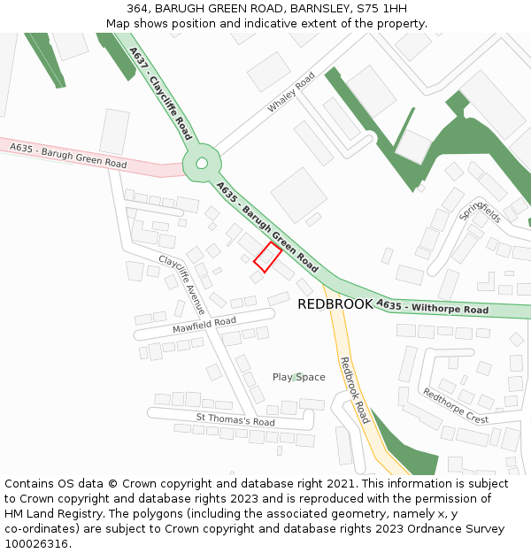 364, BARUGH GREEN ROAD, BARNSLEY, S75 1HH: Location map and indicative extent of plot