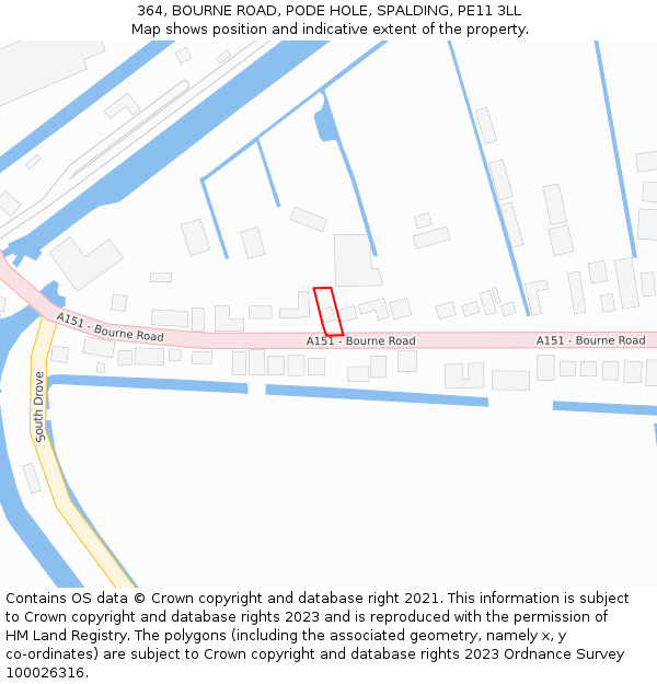 364, BOURNE ROAD, PODE HOLE, SPALDING, PE11 3LL: Location map and indicative extent of plot