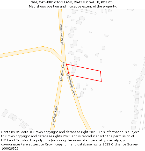 364, CATHERINGTON LANE, WATERLOOVILLE, PO8 0TU: Location map and indicative extent of plot