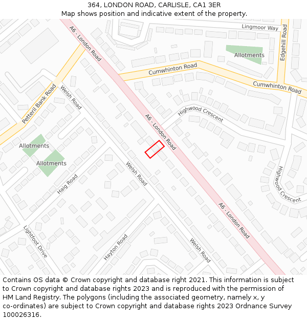 364, LONDON ROAD, CARLISLE, CA1 3ER: Location map and indicative extent of plot