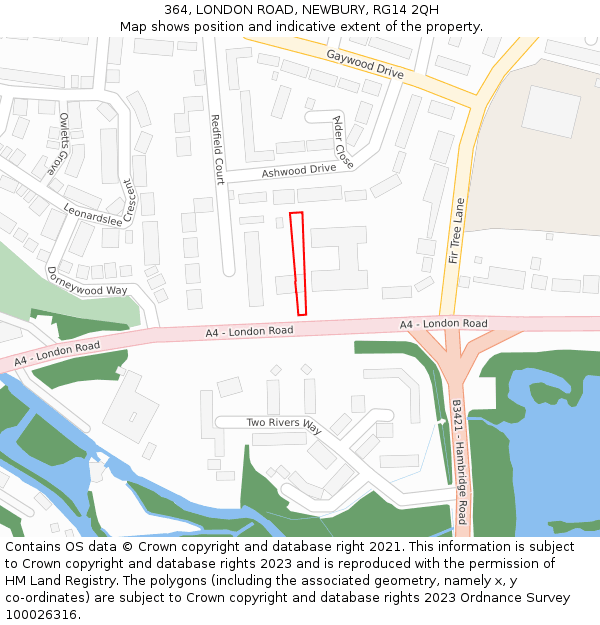 364, LONDON ROAD, NEWBURY, RG14 2QH: Location map and indicative extent of plot