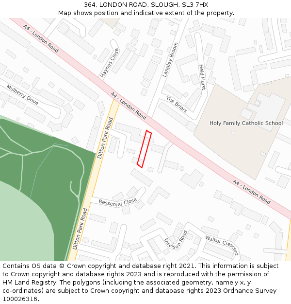 364, LONDON ROAD, SLOUGH, SL3 7HX: Location map and indicative extent of plot