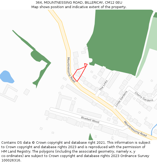 364, MOUNTNESSING ROAD, BILLERICAY, CM12 0EU: Location map and indicative extent of plot