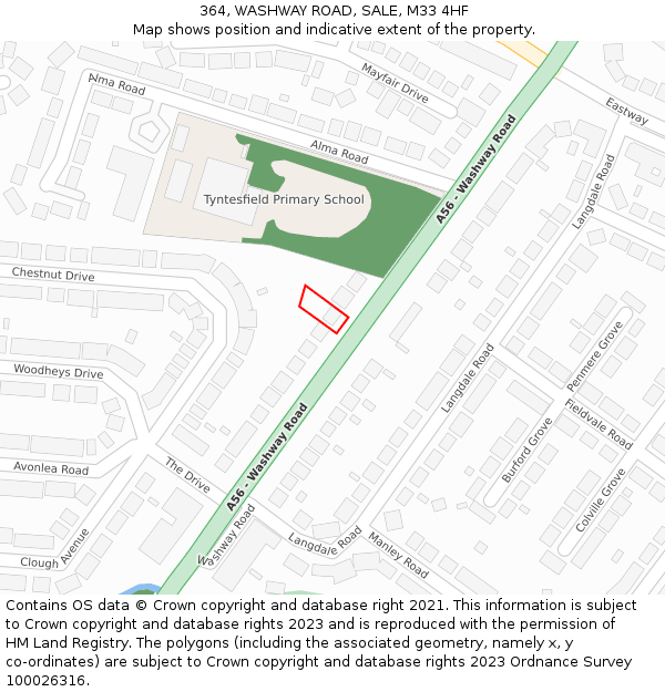 364, WASHWAY ROAD, SALE, M33 4HF: Location map and indicative extent of plot