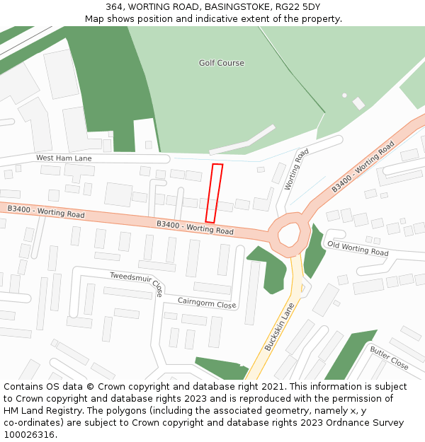 364, WORTING ROAD, BASINGSTOKE, RG22 5DY: Location map and indicative extent of plot