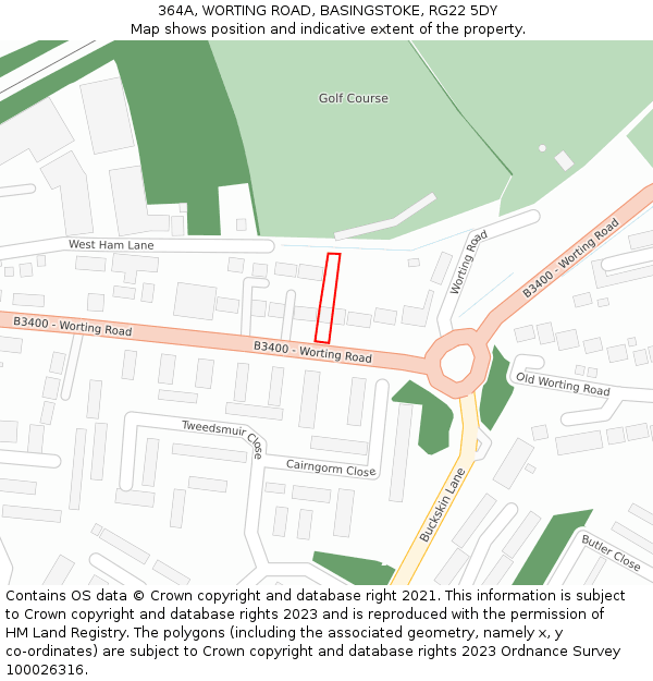 364A, WORTING ROAD, BASINGSTOKE, RG22 5DY: Location map and indicative extent of plot