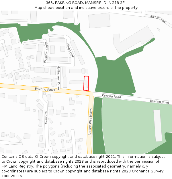 365, EAKRING ROAD, MANSFIELD, NG18 3EL: Location map and indicative extent of plot