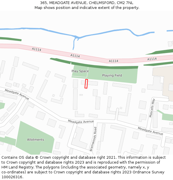 365, MEADGATE AVENUE, CHELMSFORD, CM2 7NL: Location map and indicative extent of plot
