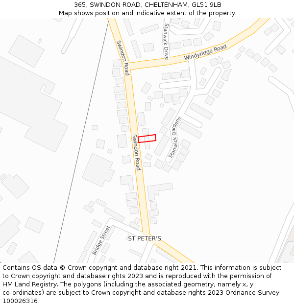 365, SWINDON ROAD, CHELTENHAM, GL51 9LB: Location map and indicative extent of plot
