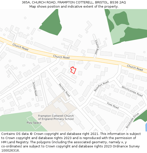 365A, CHURCH ROAD, FRAMPTON COTTERELL, BRISTOL, BS36 2AQ: Location map and indicative extent of plot