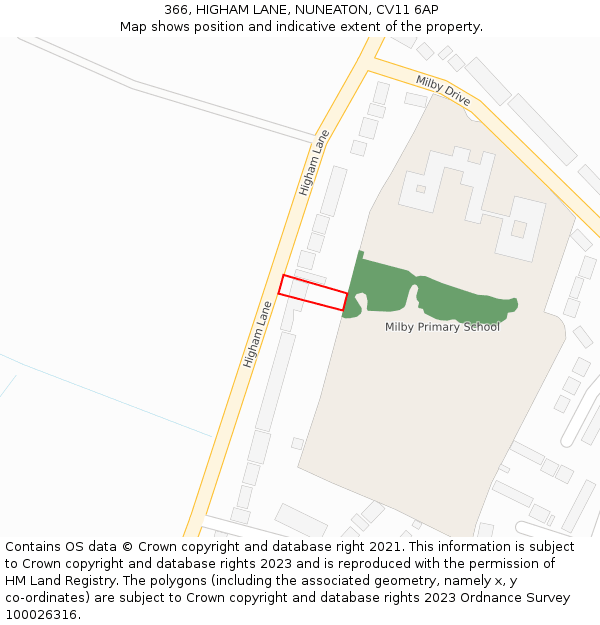 366, HIGHAM LANE, NUNEATON, CV11 6AP: Location map and indicative extent of plot