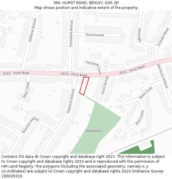 366, HURST ROAD, BEXLEY, DA5 3JY: Location map and indicative extent of plot