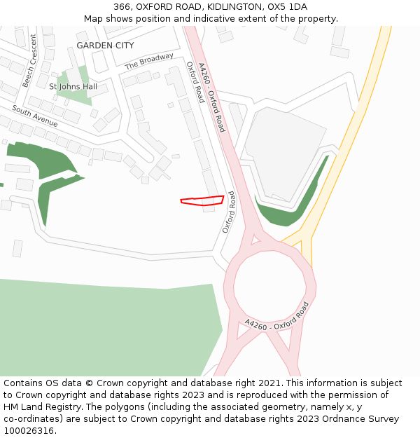 366, OXFORD ROAD, KIDLINGTON, OX5 1DA: Location map and indicative extent of plot