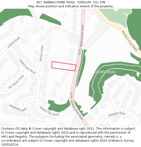 367, BABBACOMBE ROAD, TORQUAY, TQ1 3TB: Location map and indicative extent of plot