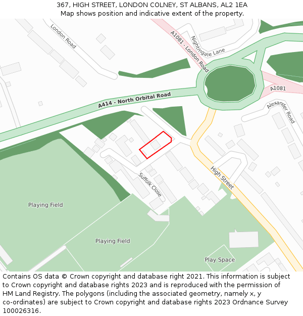 367, HIGH STREET, LONDON COLNEY, ST ALBANS, AL2 1EA: Location map and indicative extent of plot