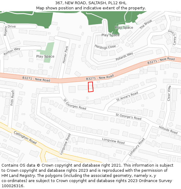 367, NEW ROAD, SALTASH, PL12 6HL: Location map and indicative extent of plot