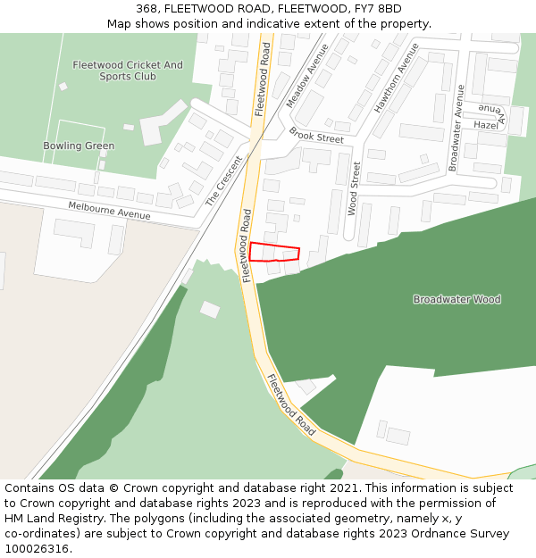 368, FLEETWOOD ROAD, FLEETWOOD, FY7 8BD: Location map and indicative extent of plot