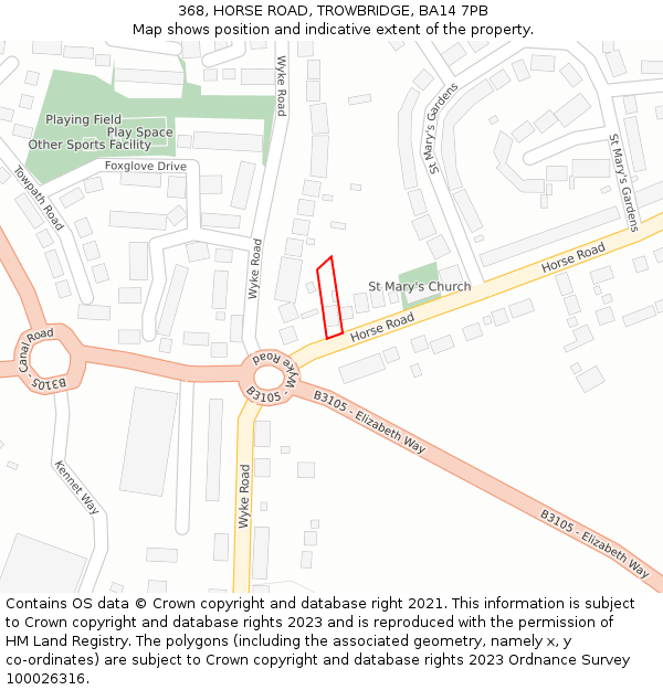 368, HORSE ROAD, TROWBRIDGE, BA14 7PB: Location map and indicative extent of plot