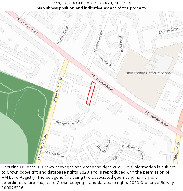 368, LONDON ROAD, SLOUGH, SL3 7HX: Location map and indicative extent of plot