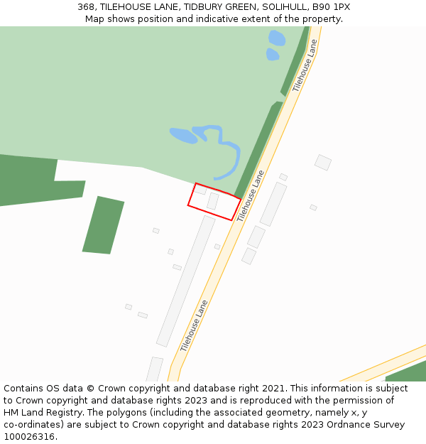 368, TILEHOUSE LANE, TIDBURY GREEN, SOLIHULL, B90 1PX: Location map and indicative extent of plot
