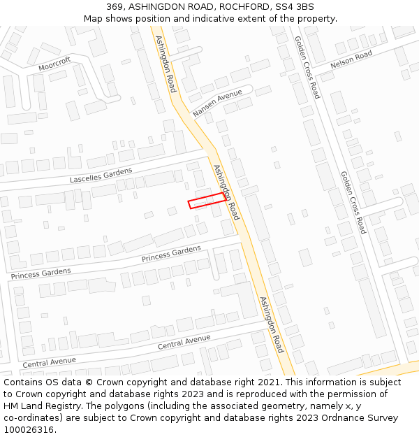 369, ASHINGDON ROAD, ROCHFORD, SS4 3BS: Location map and indicative extent of plot