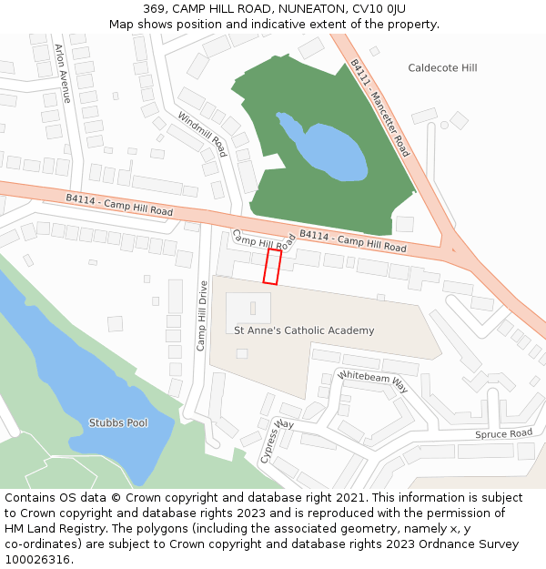 369, CAMP HILL ROAD, NUNEATON, CV10 0JU: Location map and indicative extent of plot