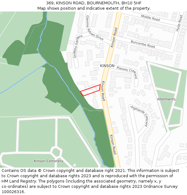 369, KINSON ROAD, BOURNEMOUTH, BH10 5HF: Location map and indicative extent of plot