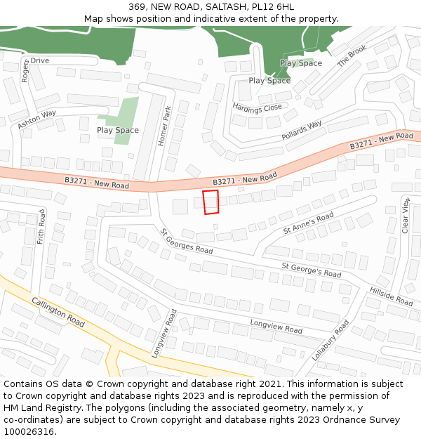 369, NEW ROAD, SALTASH, PL12 6HL: Location map and indicative extent of plot