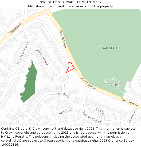 369, OTLEY OLD ROAD, LEEDS, LS16 6BX: Location map and indicative extent of plot
