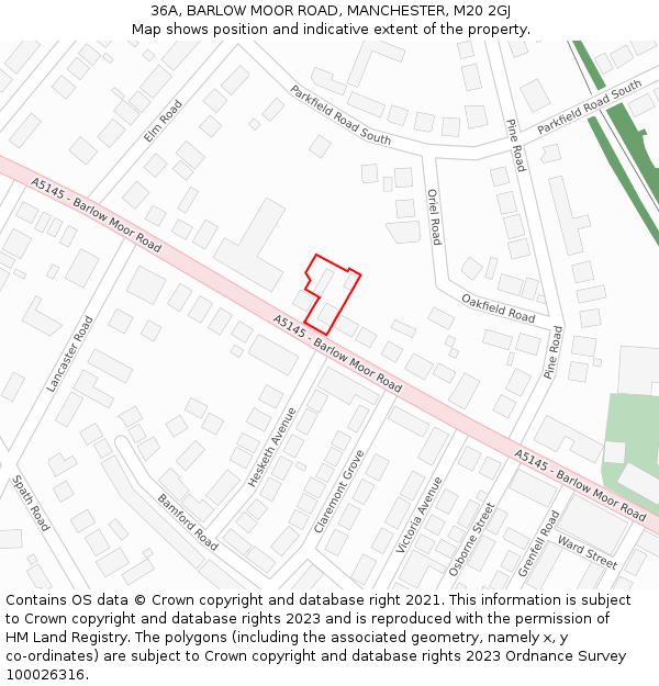 36A, BARLOW MOOR ROAD, MANCHESTER, M20 2GJ: Location map and indicative extent of plot