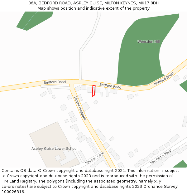 36A, BEDFORD ROAD, ASPLEY GUISE, MILTON KEYNES, MK17 8DH: Location map and indicative extent of plot