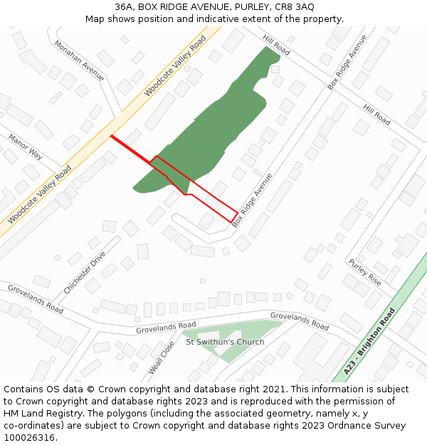 36A, BOX RIDGE AVENUE, PURLEY, CR8 3AQ: Location map and indicative extent of plot