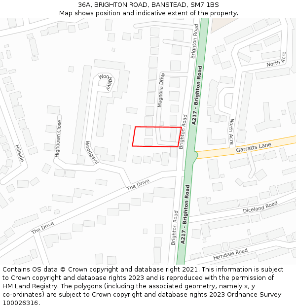 36A, BRIGHTON ROAD, BANSTEAD, SM7 1BS: Location map and indicative extent of plot