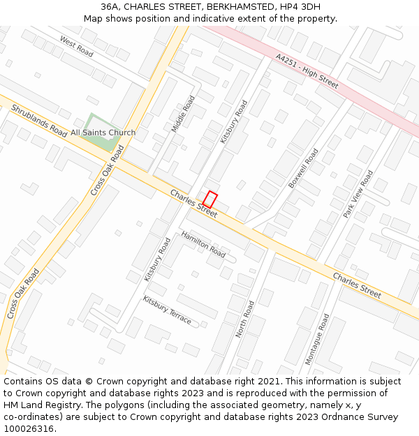 36A, CHARLES STREET, BERKHAMSTED, HP4 3DH: Location map and indicative extent of plot