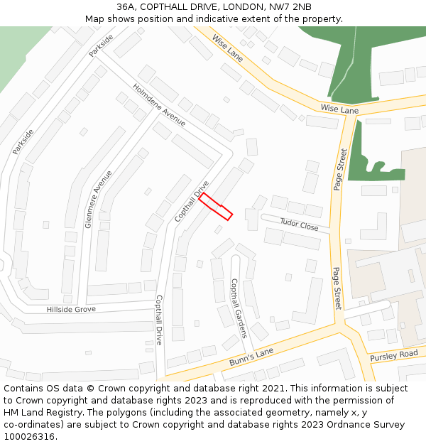 36A, COPTHALL DRIVE, LONDON, NW7 2NB: Location map and indicative extent of plot