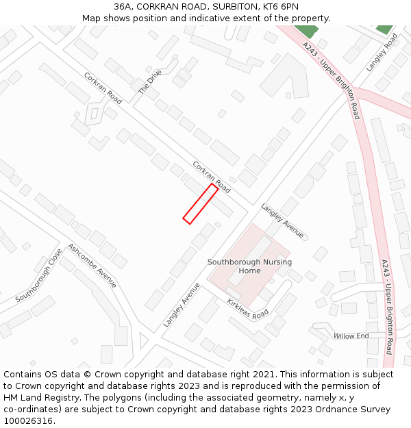 36A, CORKRAN ROAD, SURBITON, KT6 6PN: Location map and indicative extent of plot