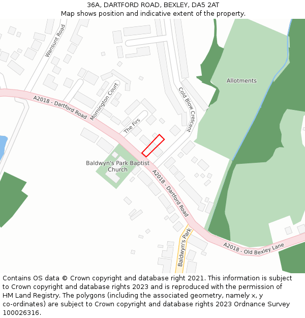 36A, DARTFORD ROAD, BEXLEY, DA5 2AT: Location map and indicative extent of plot